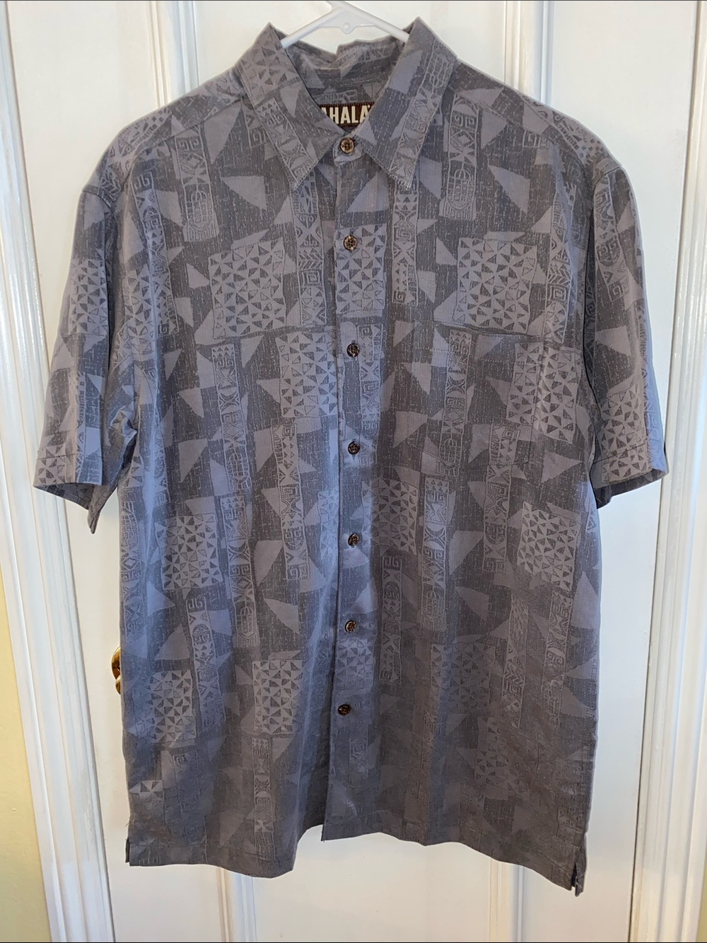 Kahala Brand Men's Short-Sleeve Hawaiian Dress Button-Up Shirt - Gray size M